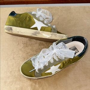 Golden Goose satin green sneakers
